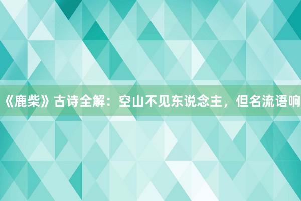 《鹿柴》古诗全解：空山不见东说念主，但名流语响